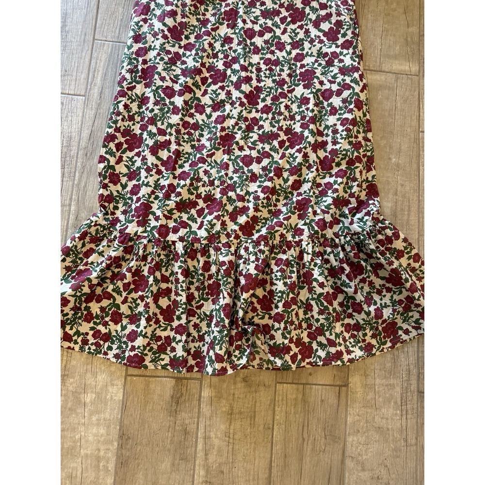 ENTRO Floral Midi Bubble Sleeve‎ Dress V Neck Buttons Cotton Lined NWOT  Small